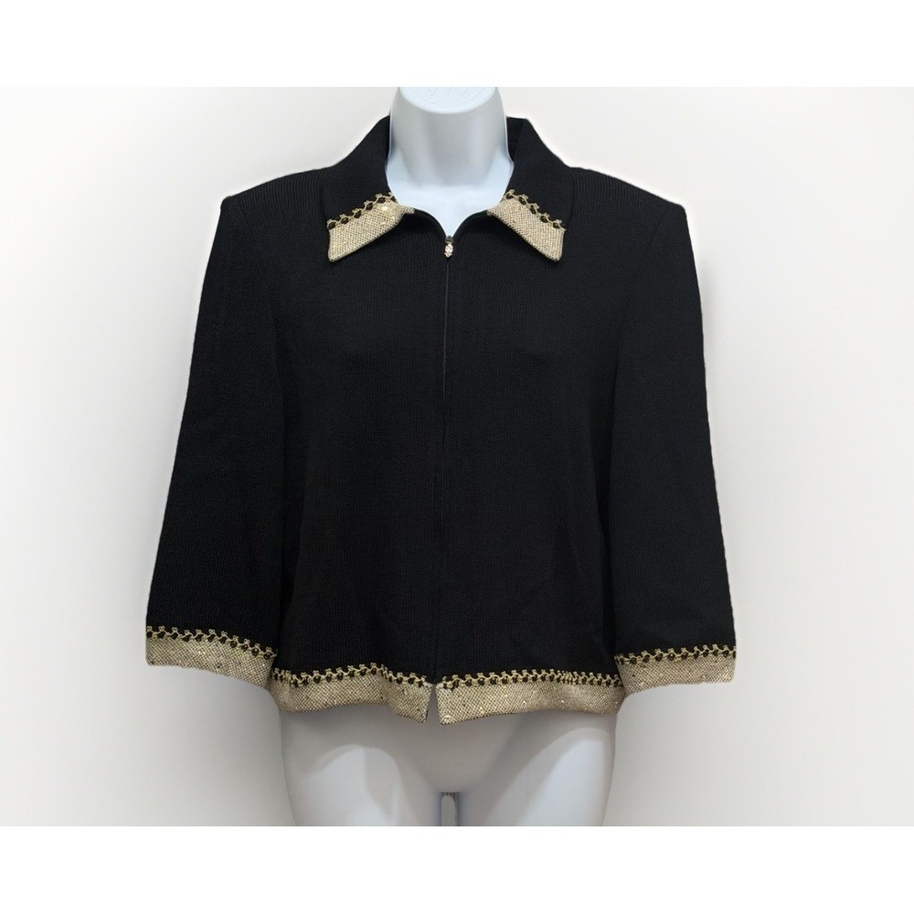 St. John Evening Size 8 Jacket Black Gold Rhinestone Embellished Santana Knit